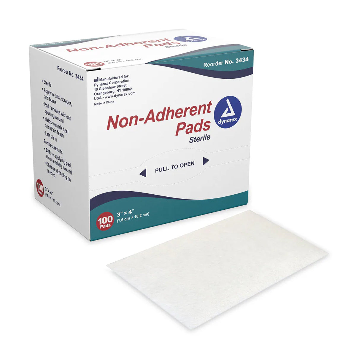 Dynarex 3434 Non Adherent Pads Sterile 3" x 4" - Box of 100
