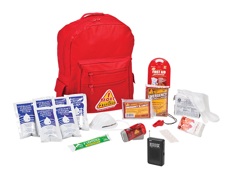 1 Person standard survival kit in red backpack with contents