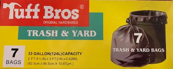 Tuff Bros 33 gallon trash and yard bags - Box of 7