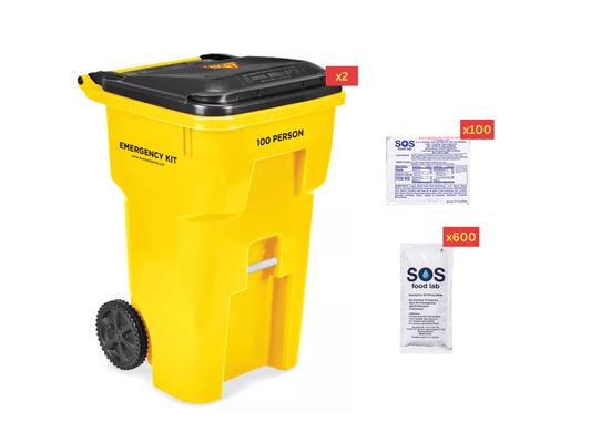 Emergency Food & Water Kit in Rolling Bin - 100 Person