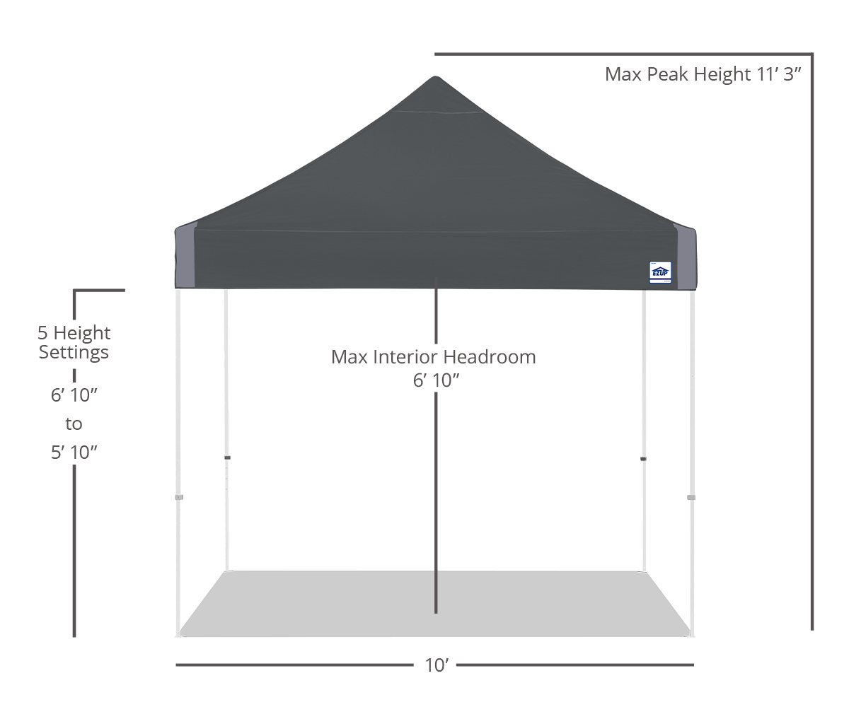 E-Z UP Vantage 10' x 10' Canopy - Steel Gray