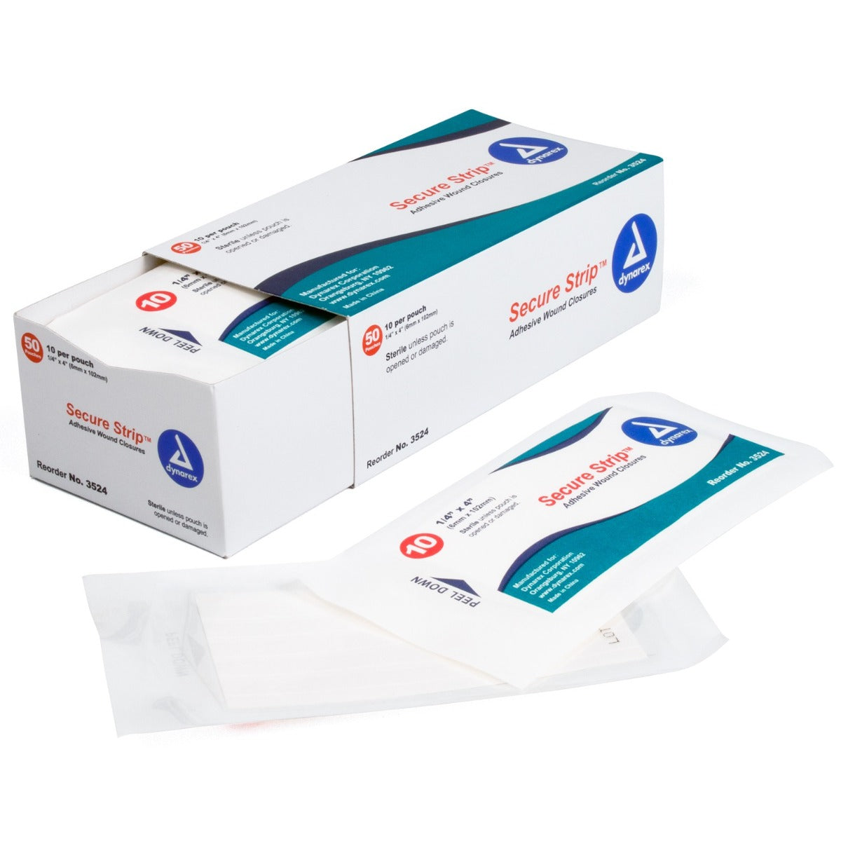 Open box of Dynarex 3524 secure strip wound closures with loose closure