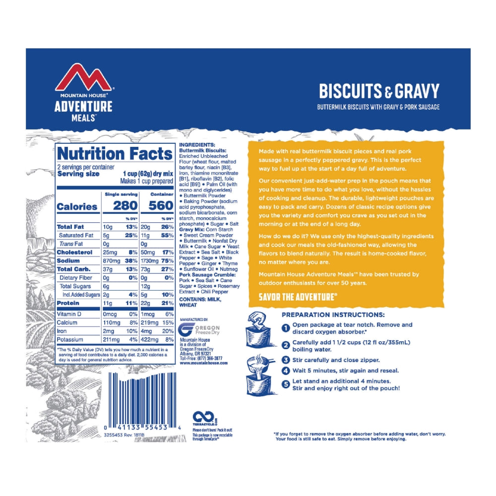 Mountain House Biscuits & Gravy nutrition