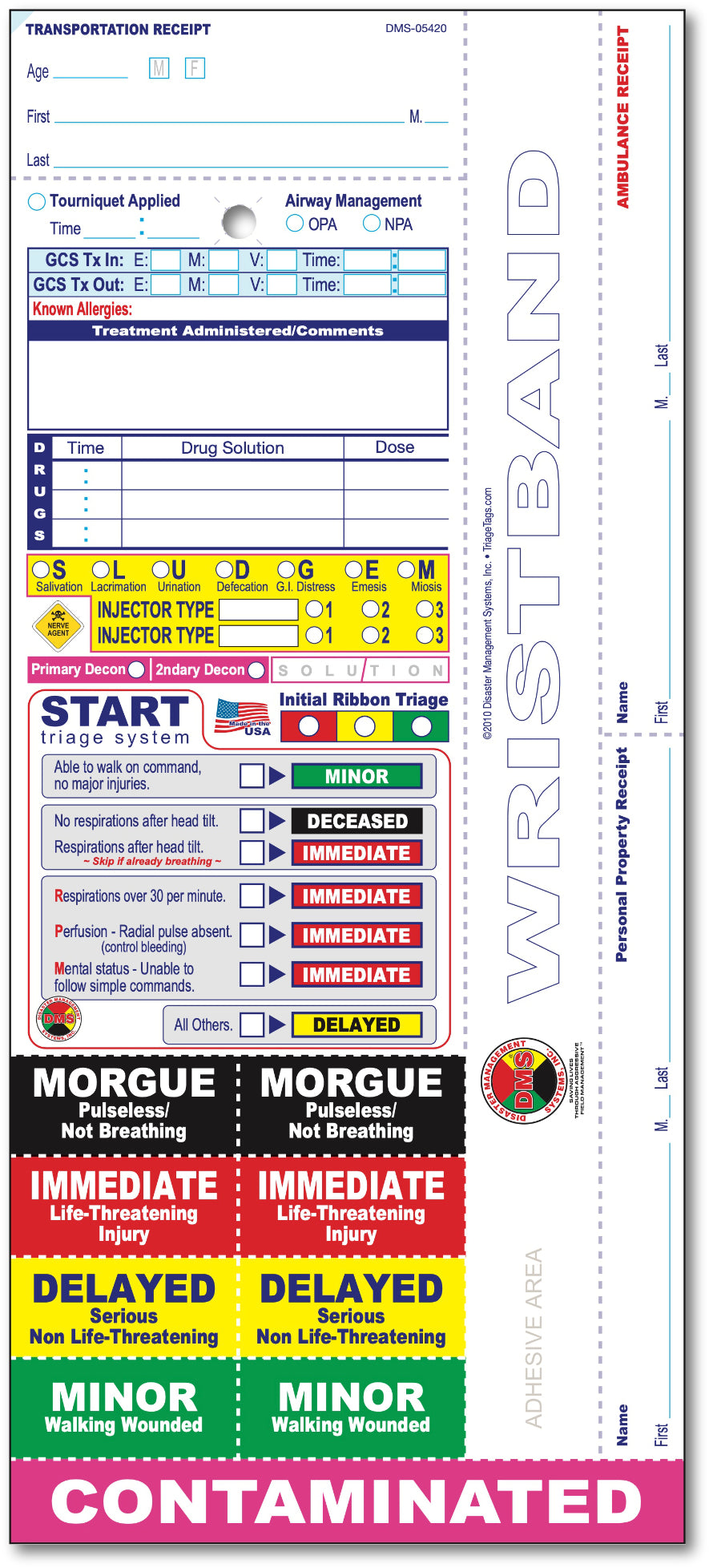 National Standard Triage Tags, With Patient Wristband- 50 ct