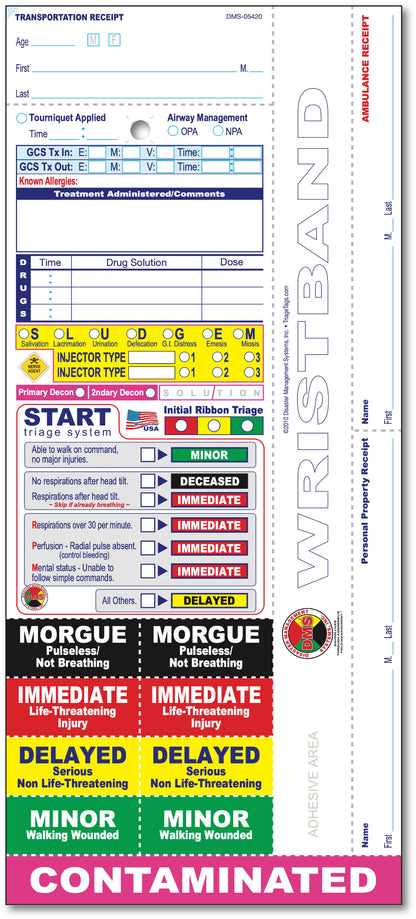 National Standard Triage Tags, With Patient Wristband- 50 ct