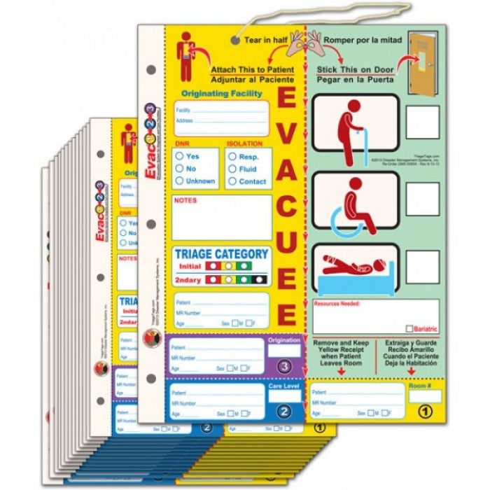 Evac123® Mid-Sized Hospital/Facility Evacuation 100 Package - Choice of Standard or Pediatric Evacuation Tags