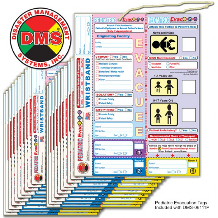Evac123® Small Hospital/Facility Evacuation 60 Package - Choice of Standard or Pediatric Evacuation Tags