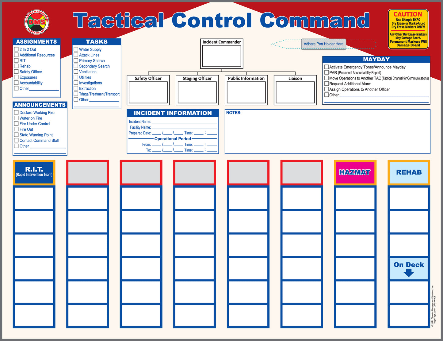 Tactical Control Magnetic Incident Command Board (English or Spanish)