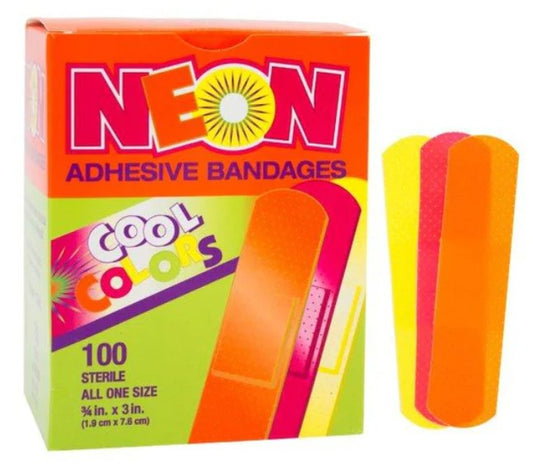 American White Cross Adhesive Bandages 3/4" x 3" - Neon Box of 100