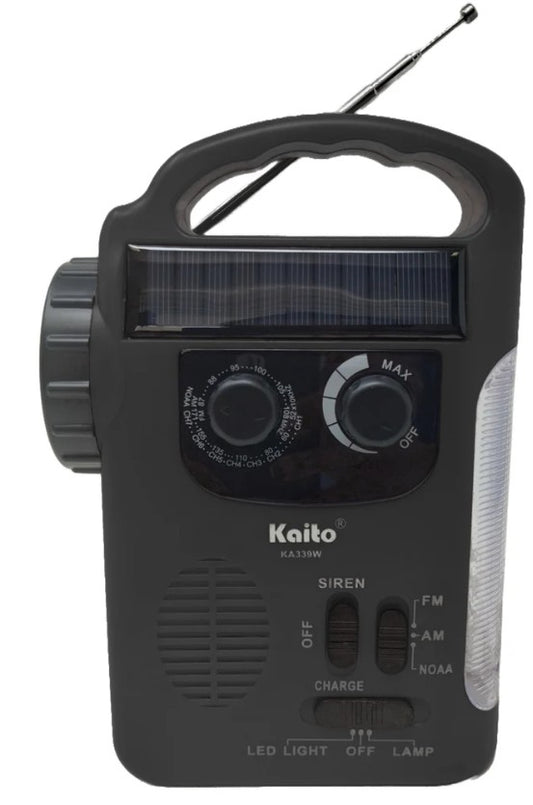 Kaito KA339W Multi-Functional 4-Way Powered LED Lantern & Flashlight AM/FM NOAA weather Radio, Cell Charger & Siren