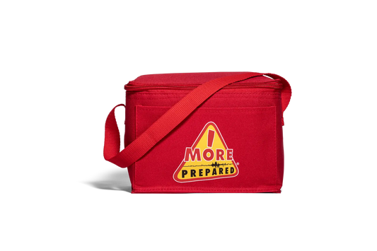 Red Cooler with More Prepared Logo