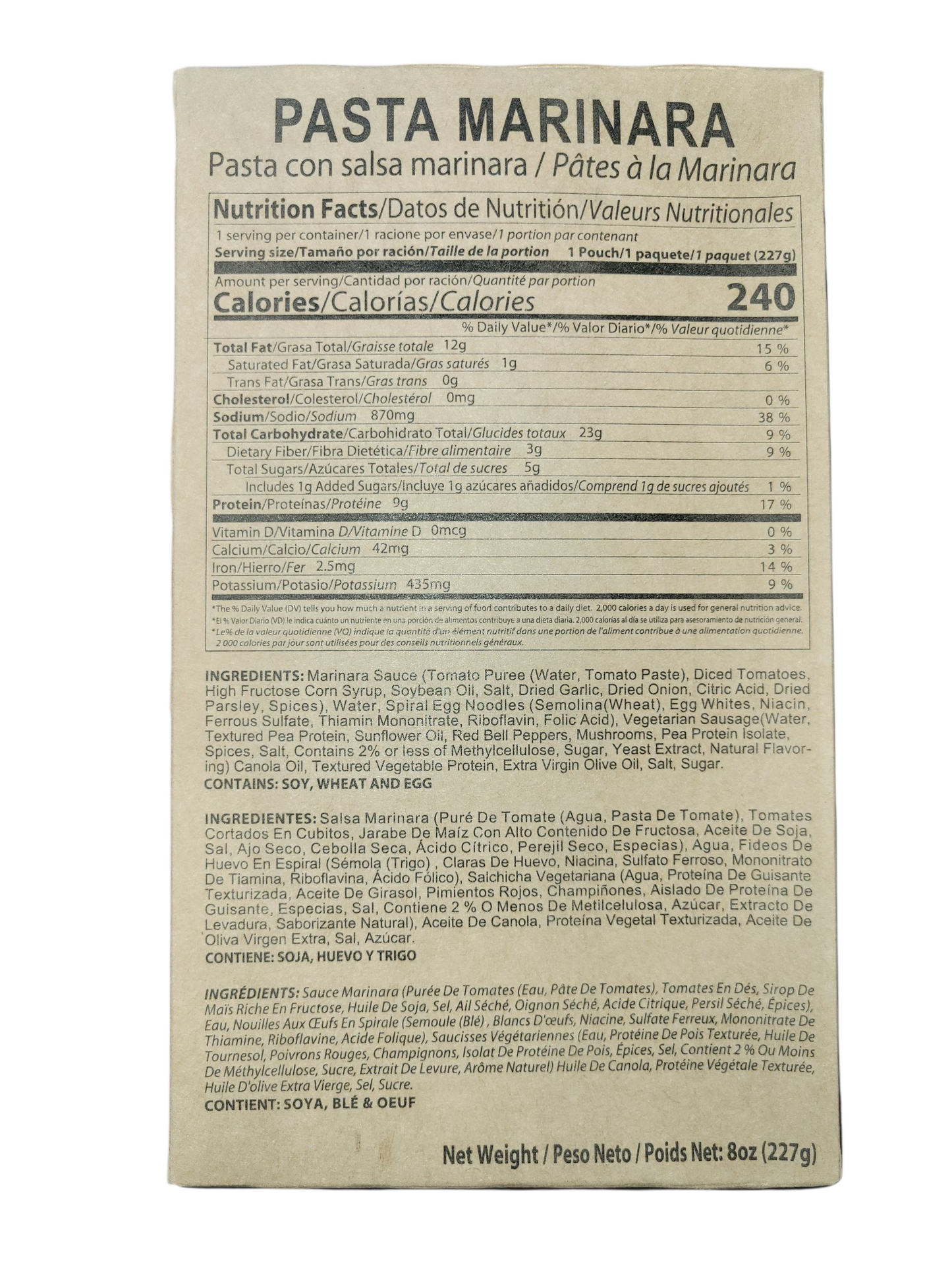 MRE Star Pasta Marinara Individual Meal No Heater