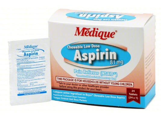 Medique Aspirin 81mg Chewable Tablets - Shortened Shelf Life