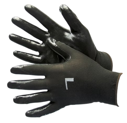 Coated Work Gloves Black Poly, Nitrile Outer