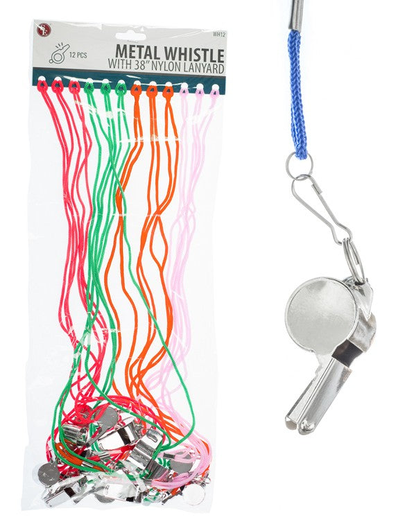 Metal Whistles - 12 Pieces, Assorted Colors