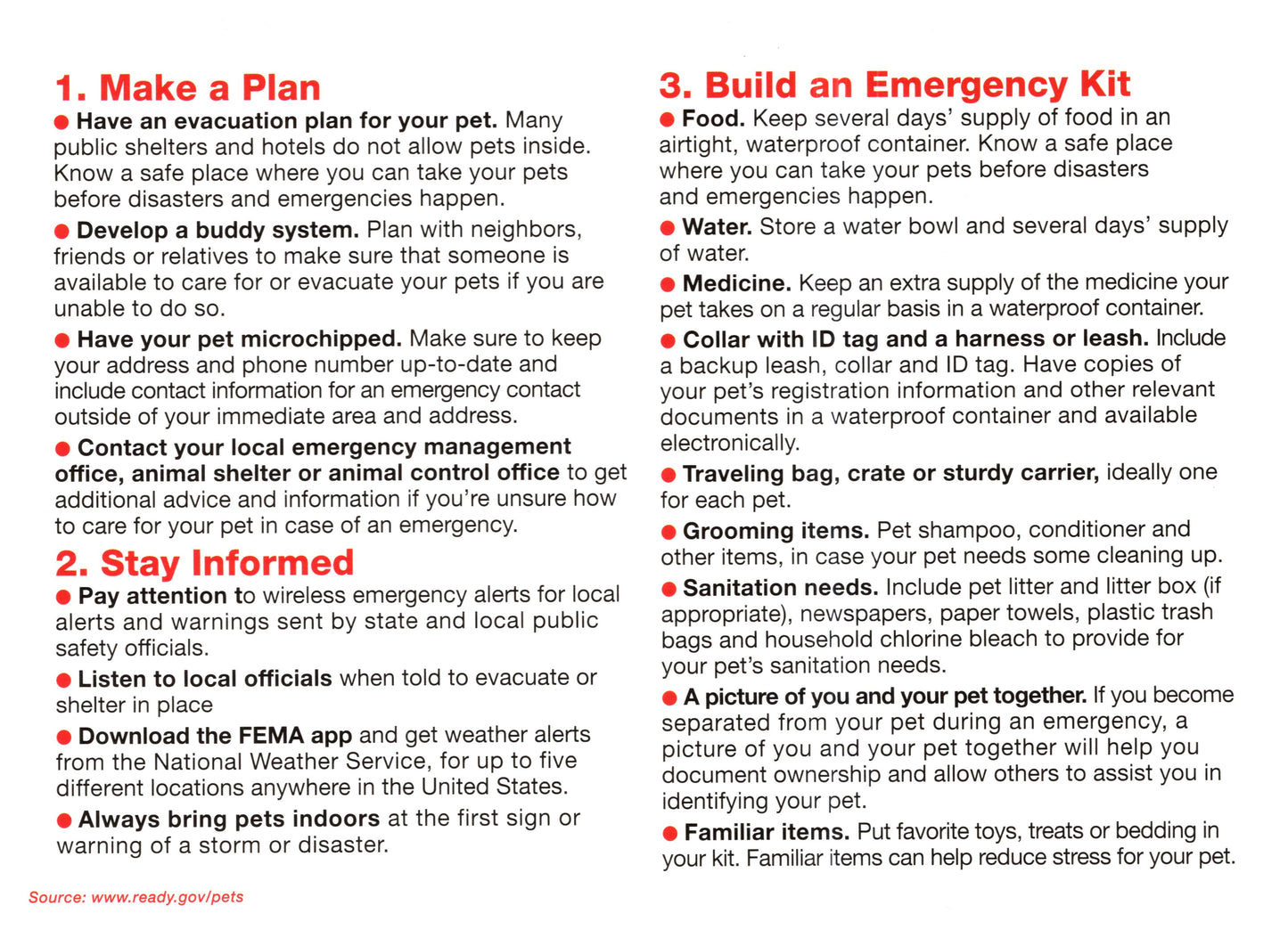 Pet Emergency Information Card