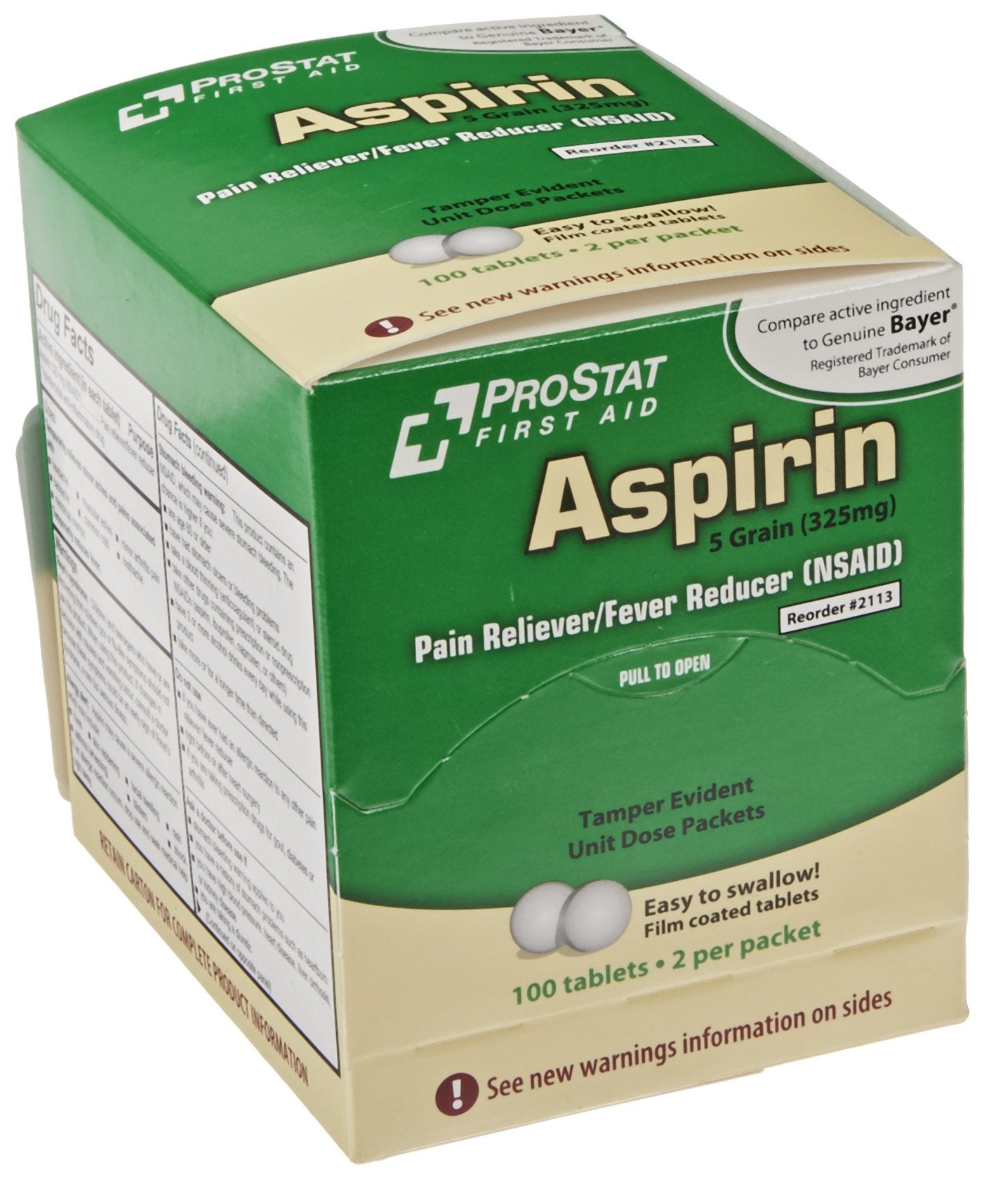 ProStat Aspirin - Box of 100, 325mg - Shortened Shelf Life