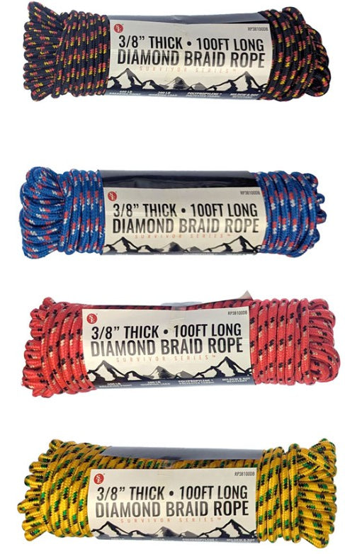 Rope 100' x 3/8" Diamond Braid (Assorted Colors)