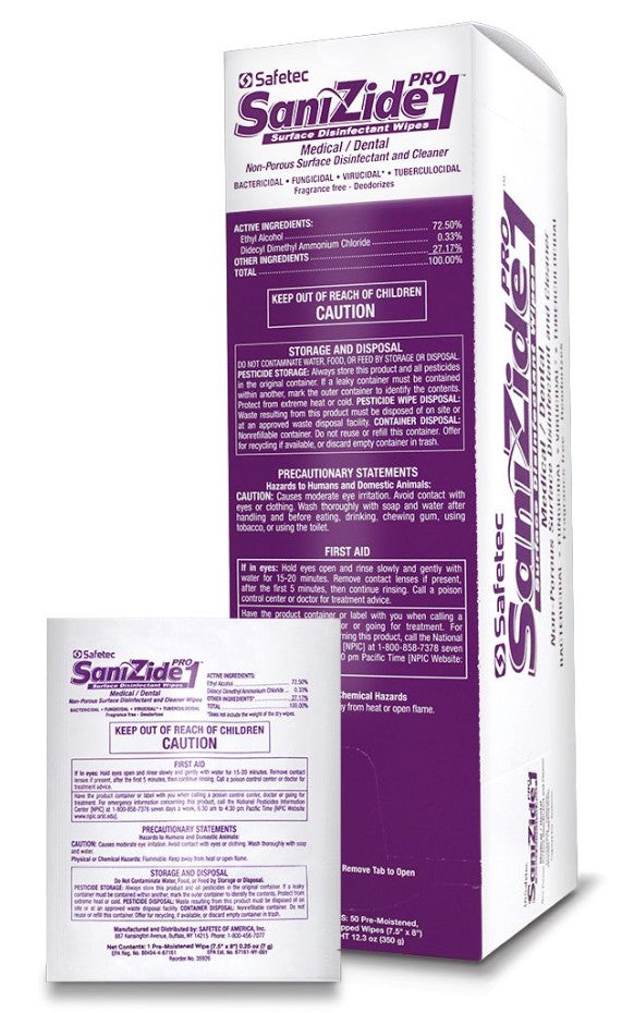 Safetec SaniZide Pro 1® Wipes, 1-Minute Surface Disinfectant