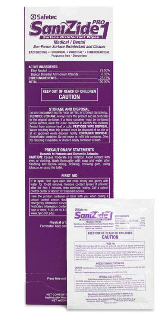 Safetec SaniZide Pro 1® Wipes, 1-Minute Surface Disinfectant