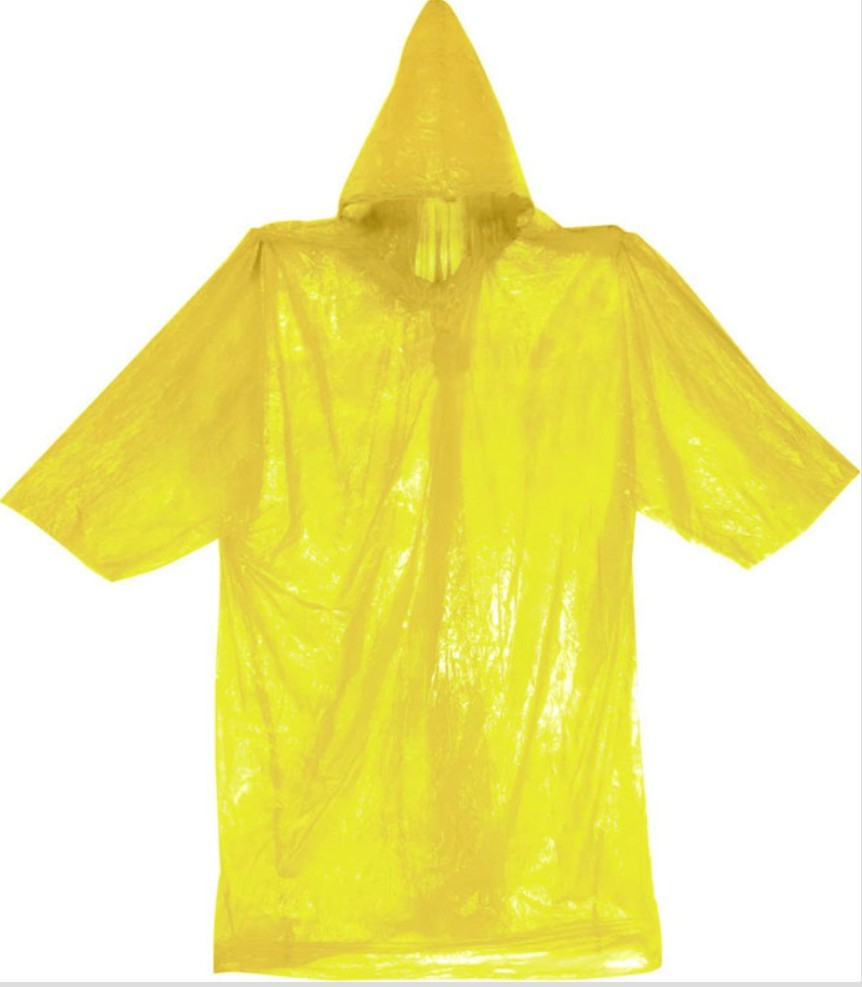 Yellow Poncho Attached Hood w/Full Sleeves - 61" x 65"