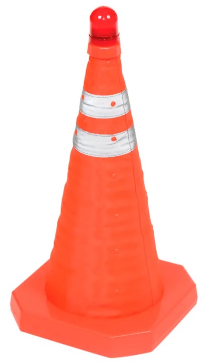 18" Collapsible Traffic Cone with LED Beacon — Portable & Foldable