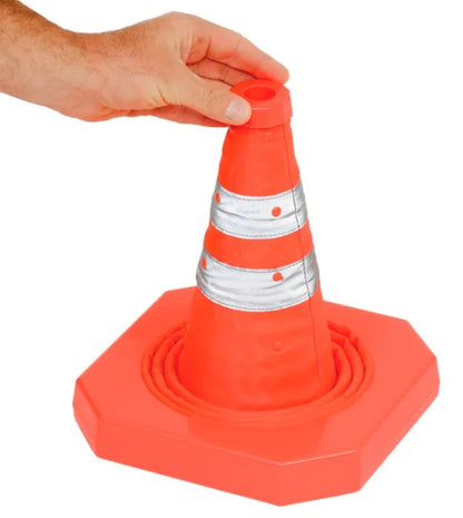 18" Collapsible Traffic Cone with LED Beacon — Portable & Foldable