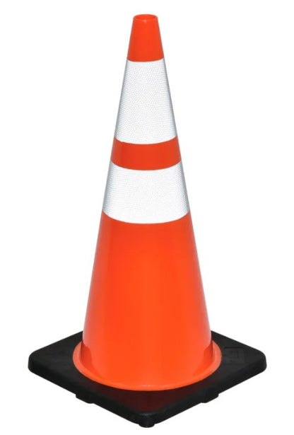 28" Orange Traffic Cone with Reflective Stripes — Weighted Base