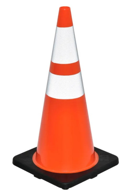 28" Orange Traffic Cone with Reflective Stripes — Weighted Base