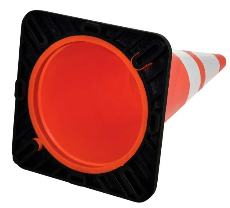28" Orange Traffic Cone with Reflective Stripes — Weighted Base