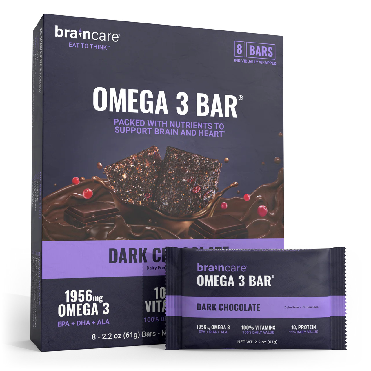 Nutrient Survival Braincare Omega 3 Bar - Dark Chocolate - Box of 8