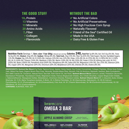 Nutrient Survival Braincare Omega 3 Bar - Apple Almond Crisp - Box of 8