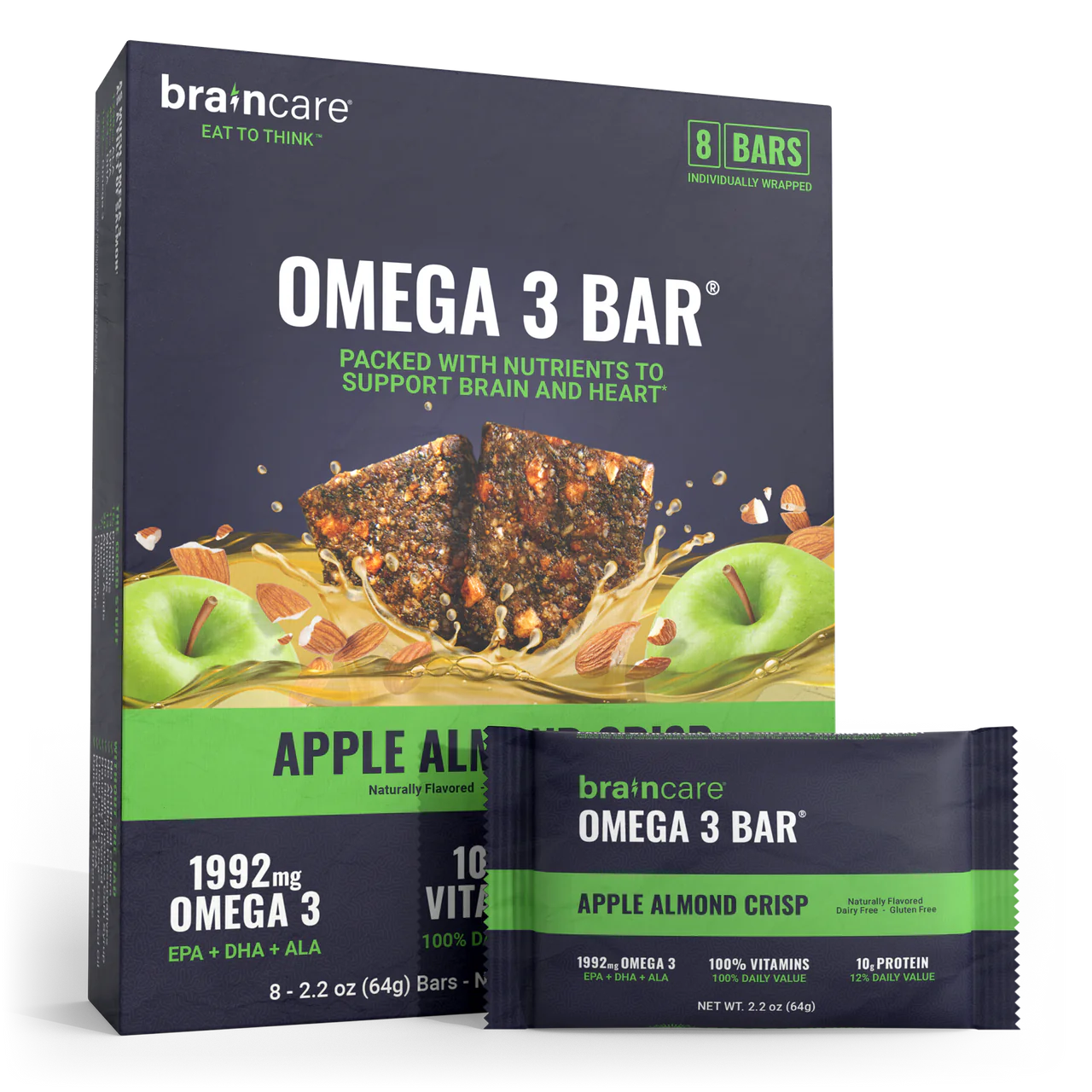 Nutrient Survival Braincare Omega 3 Bar - Apple Almond Crisp - Box of 8