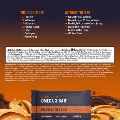 Nutrient Survival Braincare Omega 3 Bar - Peanut Butter Chip - Box of 8