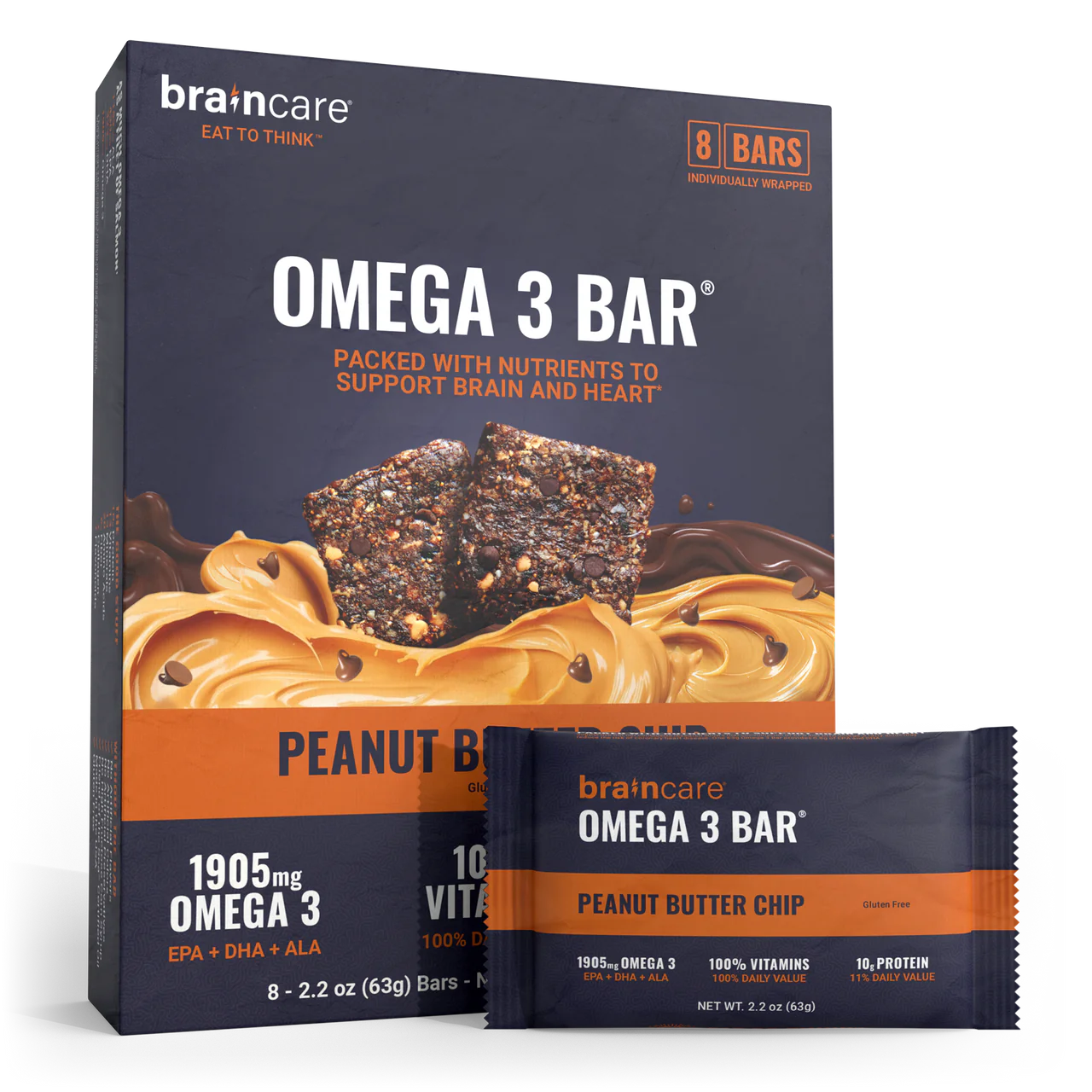 Nutrient Survival Braincare Omega 3 Bar - Peanut Butter Chip - Box of 8