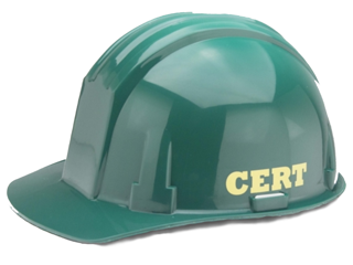 Dark Green Hard Hat with CERT lettering in yellow on side