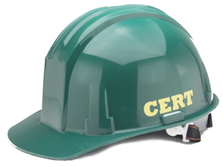 Dark Green Hard Hat with CERT lettering in yellow on side