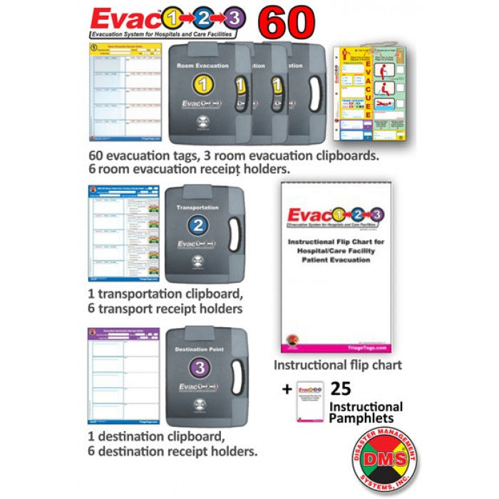 Evac123® Small Hospital/Facility Evacuation 60 Package - Choice of Standard or Pediatric Evacuation Tags