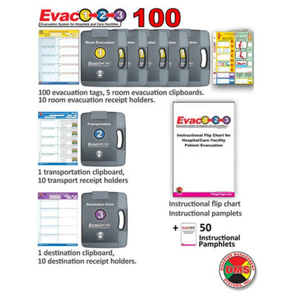 Evac123® Mid-Sized Hospital/Facility Evacuation 100 Package - Choice of Standard or Pediatric Evacuation Tags