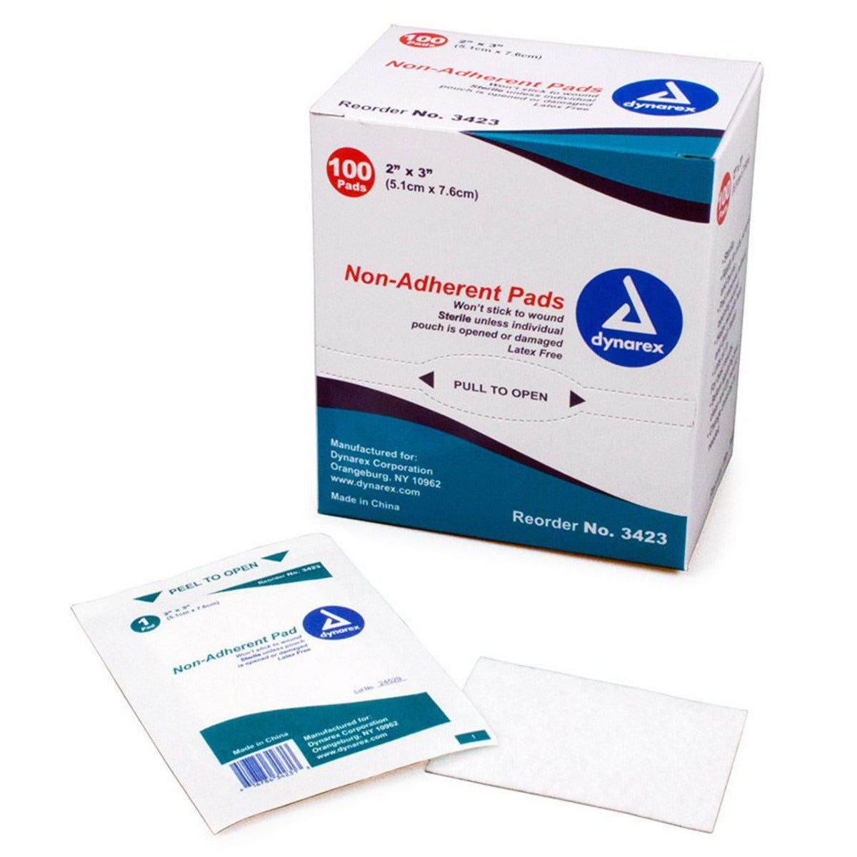 Dynarex 3423 Non Adherent Pads Sterile 2" x 3" - Box of 100