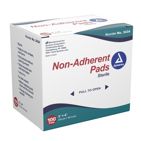 Dynarex 3434 Non Adherent Pads Sterile 3" x 4" - Box of 100