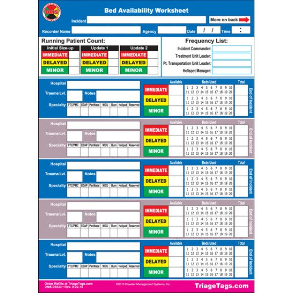 Bed Availability Worksheet