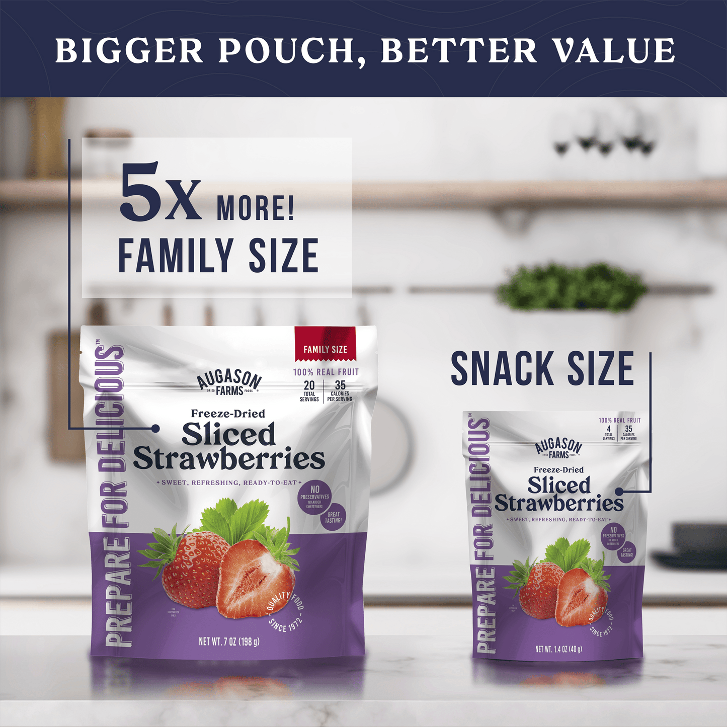 Freeze Dried Sliced Strawberries Family Size Pouch, 20 Servings