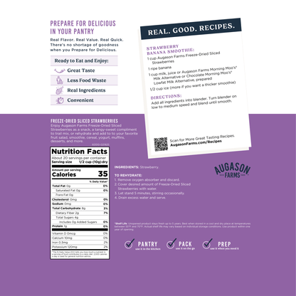 Freeze Dried Sliced Strawberries Family Size Pouch, 20 Servings