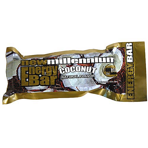 Coconut flavor New Millennium Energy Bar in gold package