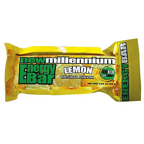 Lemon flavor New Millennium Energy Bar in yellow package