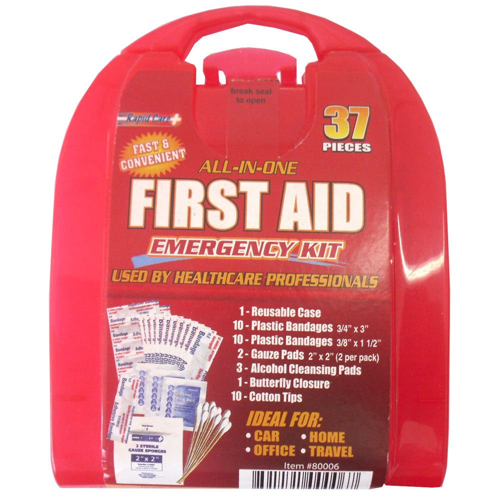 Red Rapid Care 37 pieces First Aid Kit in plastic case