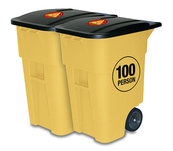 100 Person office survival kit in 2 rolling yellow bins