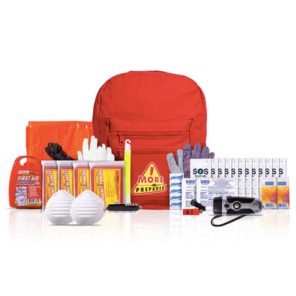 2 Person premium survival kit in red backpack with contents