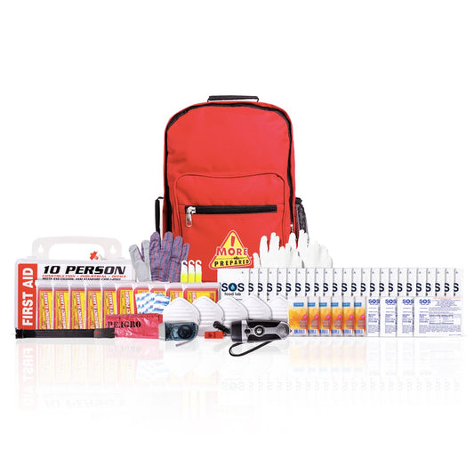 Portable classroom survival kit in rolling red backpack with contents for GSA